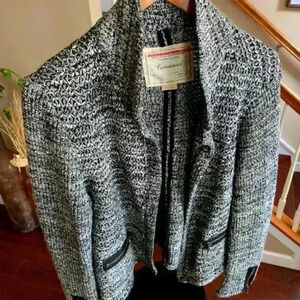 ANTHROPOLOGIE Cartonnier Newry Black White Open Cardigan Size L